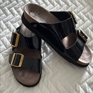 Mephisto Black Sandals with Gold Buckles